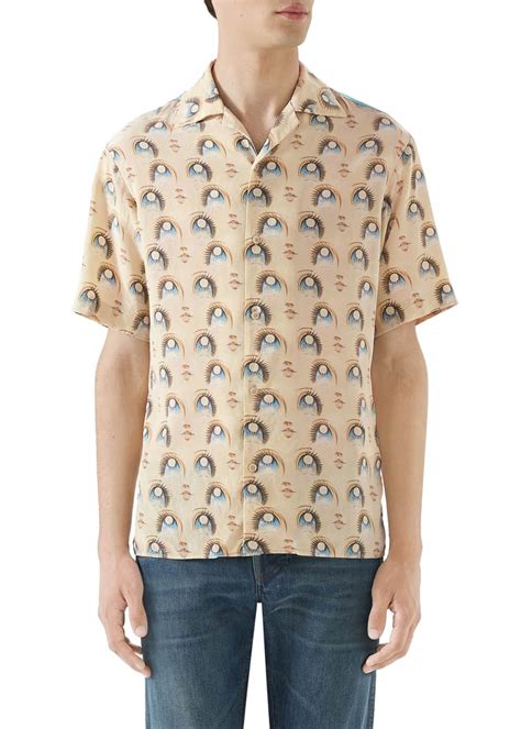 gucci men's anime graphic short-sleeve silk shirt